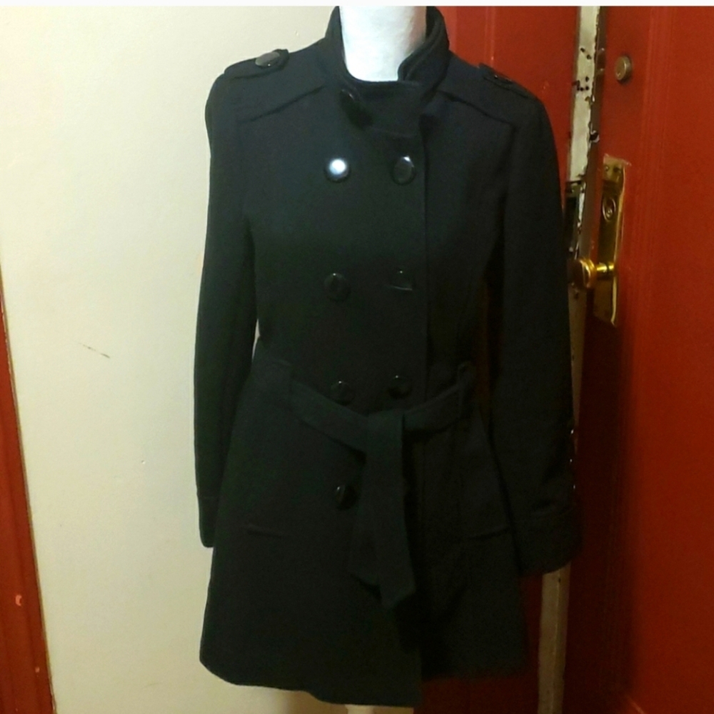 Women's Buttoned Down Double Breasted Black Coat Size L